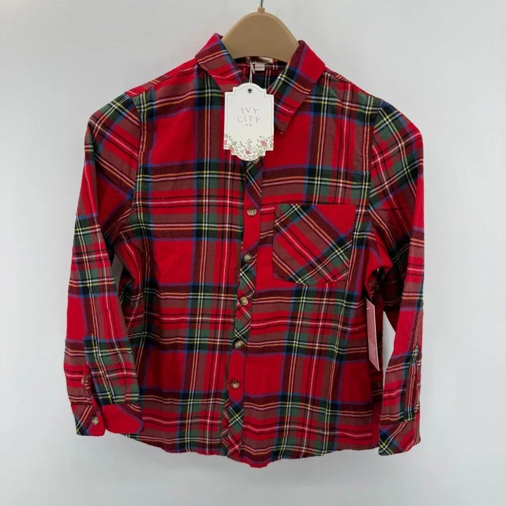 Ivy City Co Boys John Shirt Madeline Holiday Plaid Red Button Down 9/10 NEW